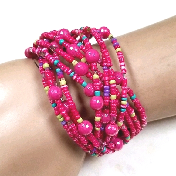 Vintage Boho 1970s Seed Bead Wired Cuff Style Bracelet - Picture 9 of 12